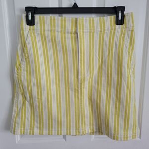 LOFT Skirt Womens Yellow White Striped A-Line Cotton Blend Stretch Pockets Sz 6